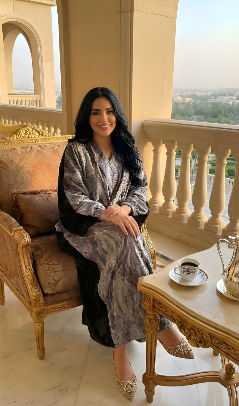Black-beige daraa  دراعة رصاصي مع أسودمطرزة