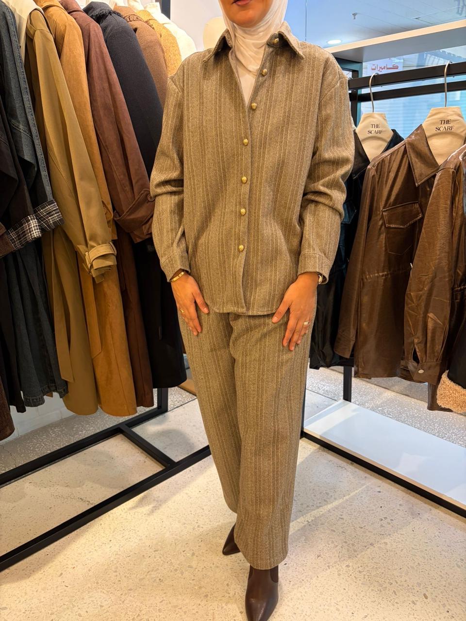 Striped Wool-blend Set  بدلة صوف مقلم