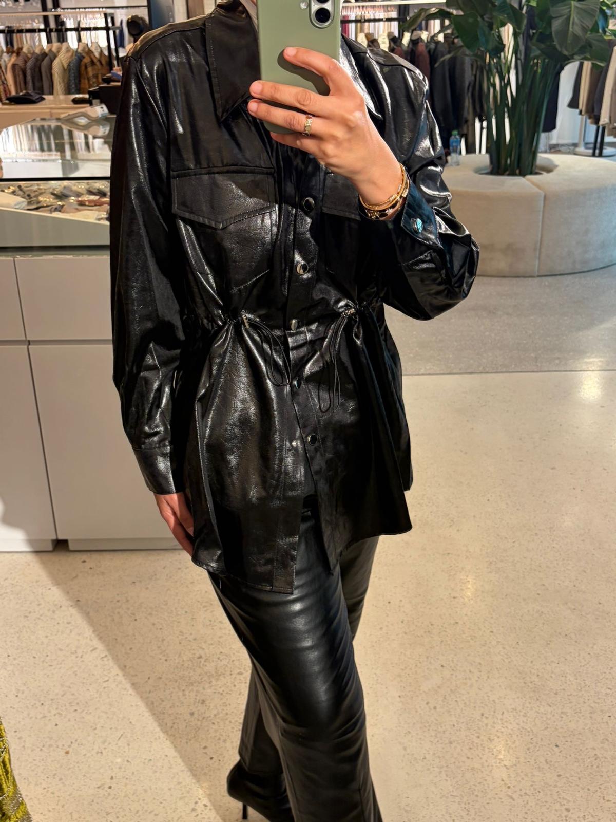 Faux Leather Shirt قميص جلد لامع