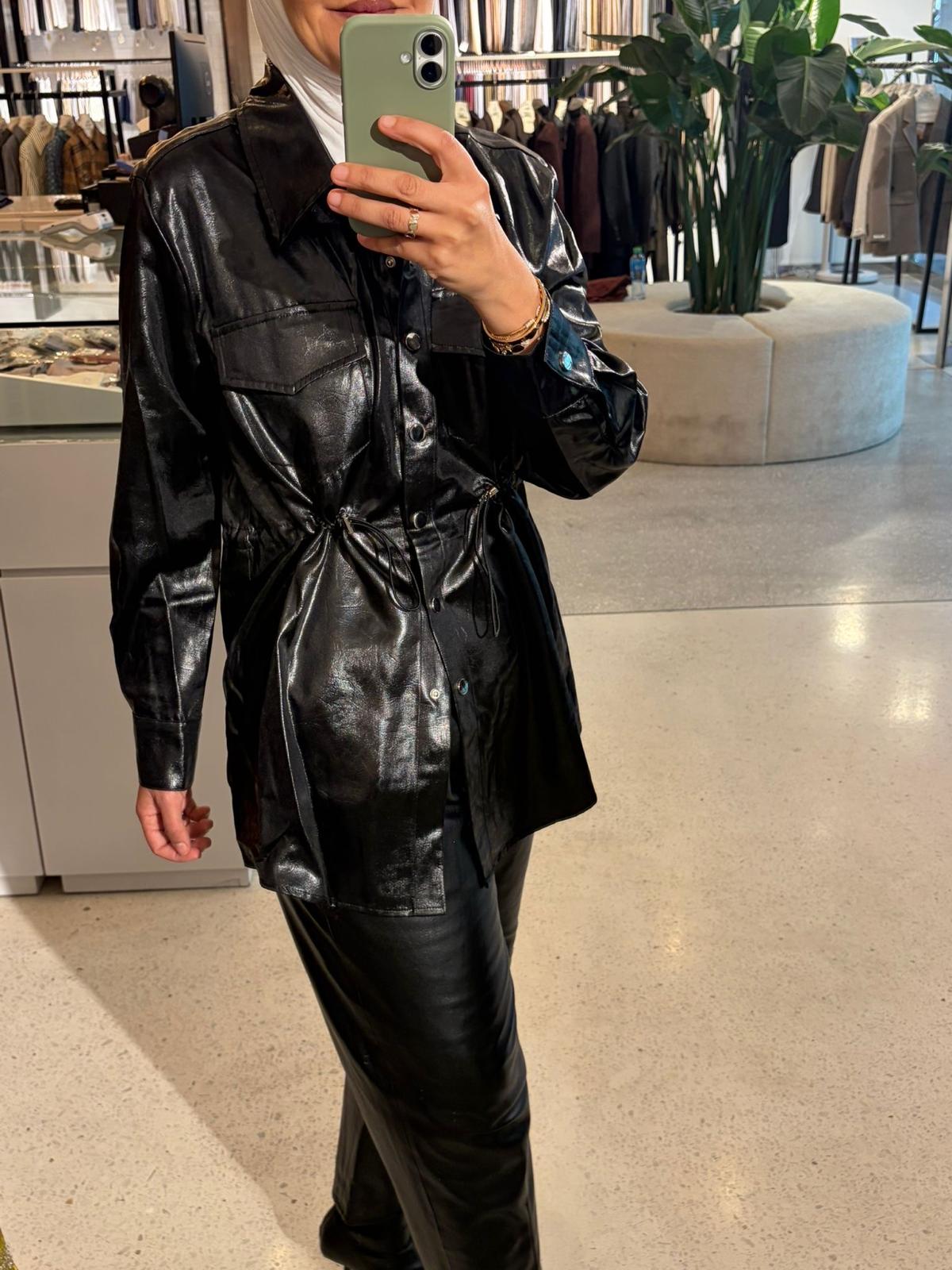 Faux Leather Shirt قميص جلد لامع