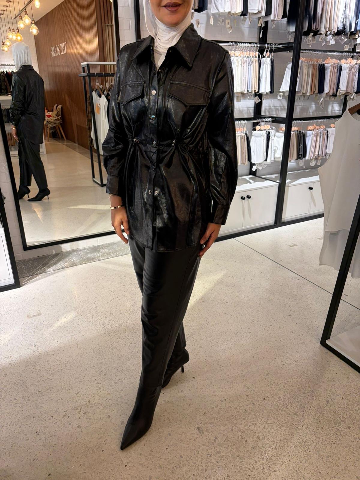 Faux Leather Shirt قميص جلد لامع