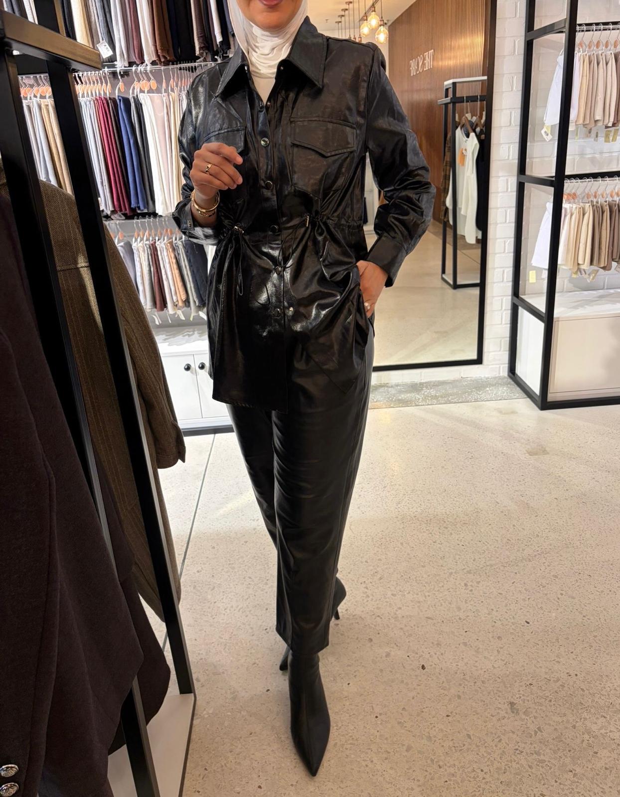 Faux Leather Shirt قميص جلد لامع