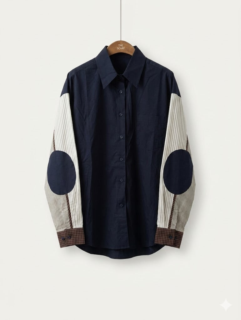 Mixed Sleeves Shirt - NAVY BLUE