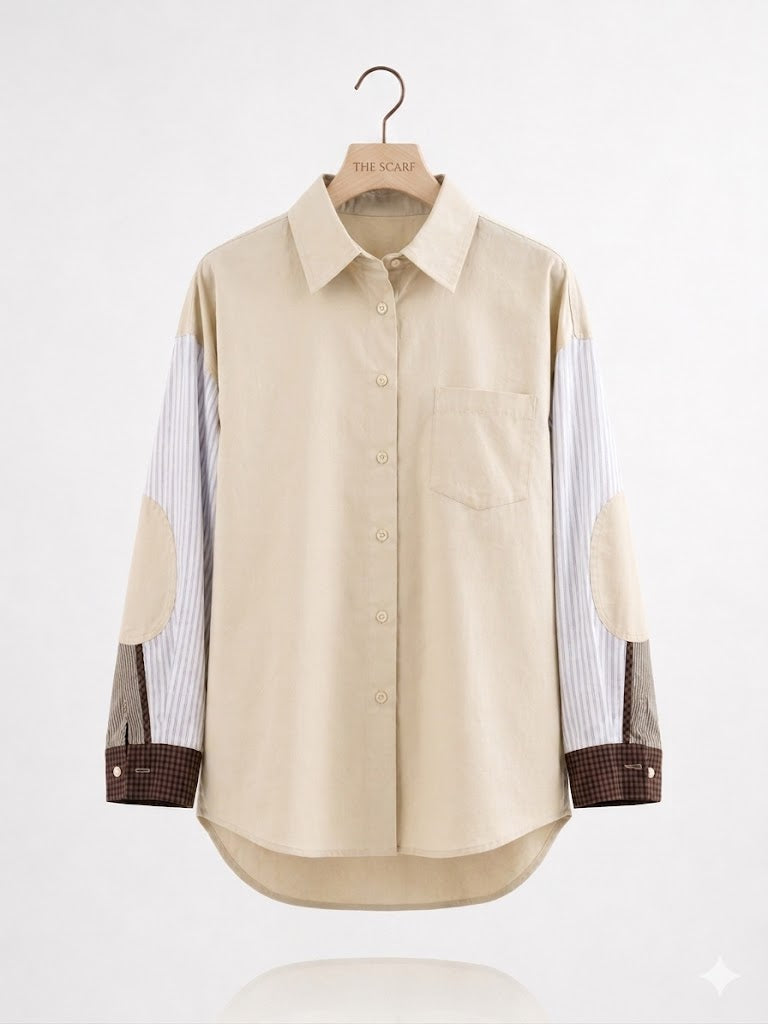 Mixed Sleeves Shirt - LIGHT BEIGE