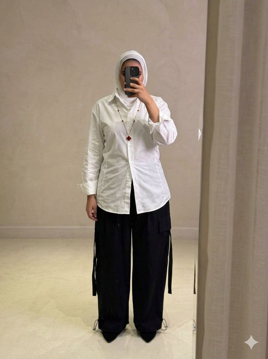 Fitted Back Oversized Shirt - White