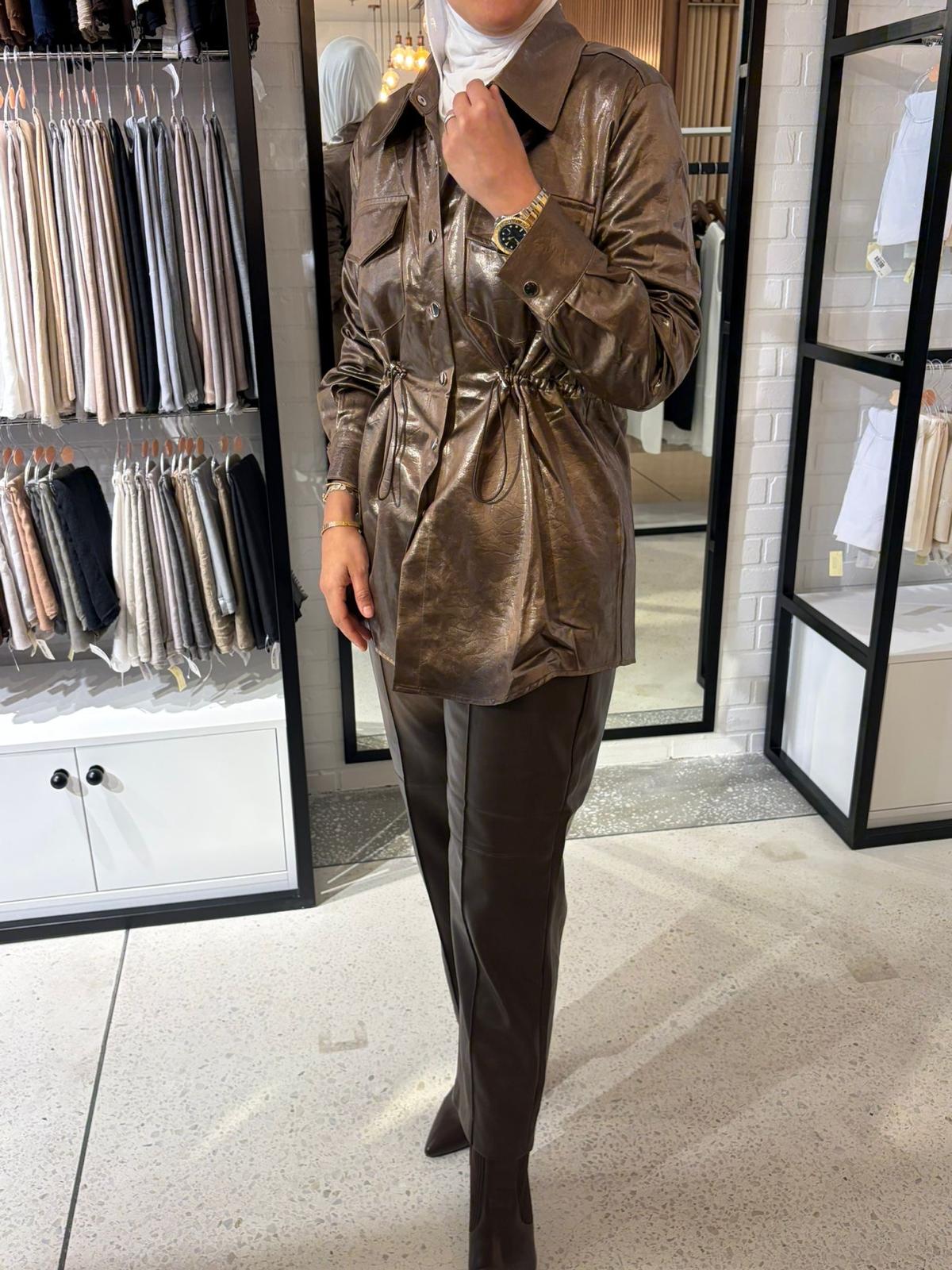 Faux Leather Shirt قميص جلد لامع