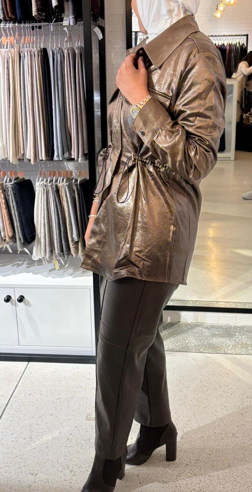 Faux Leather Shirt قميص جلد لامع