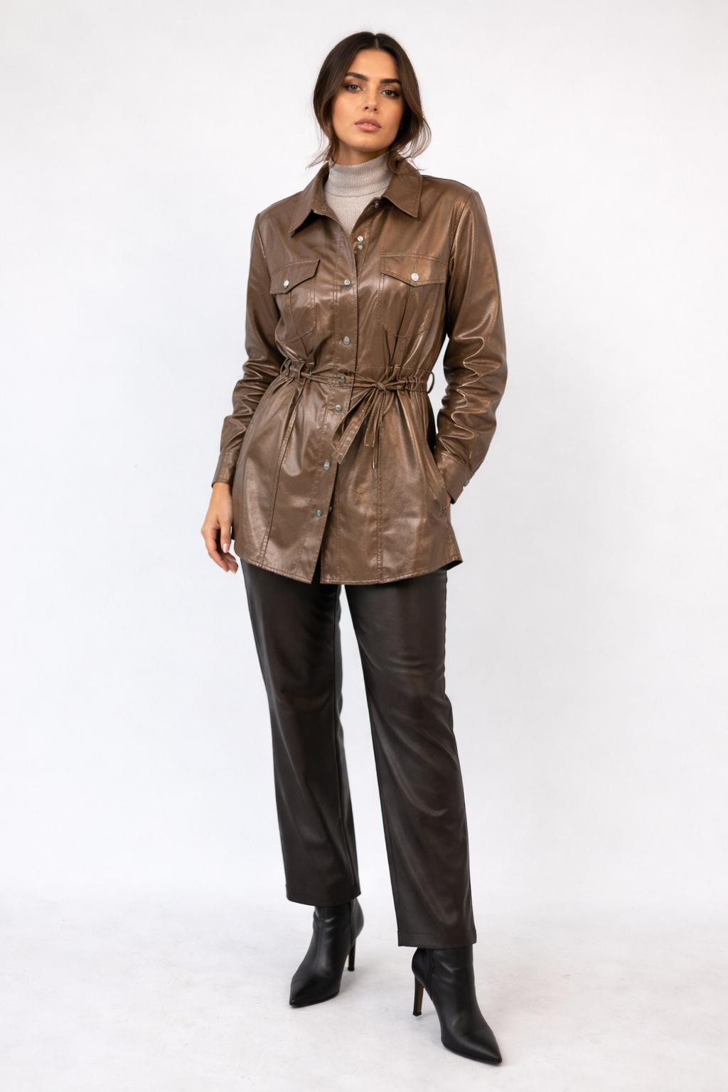 Faux Leather Shirt قميص جلد لامع