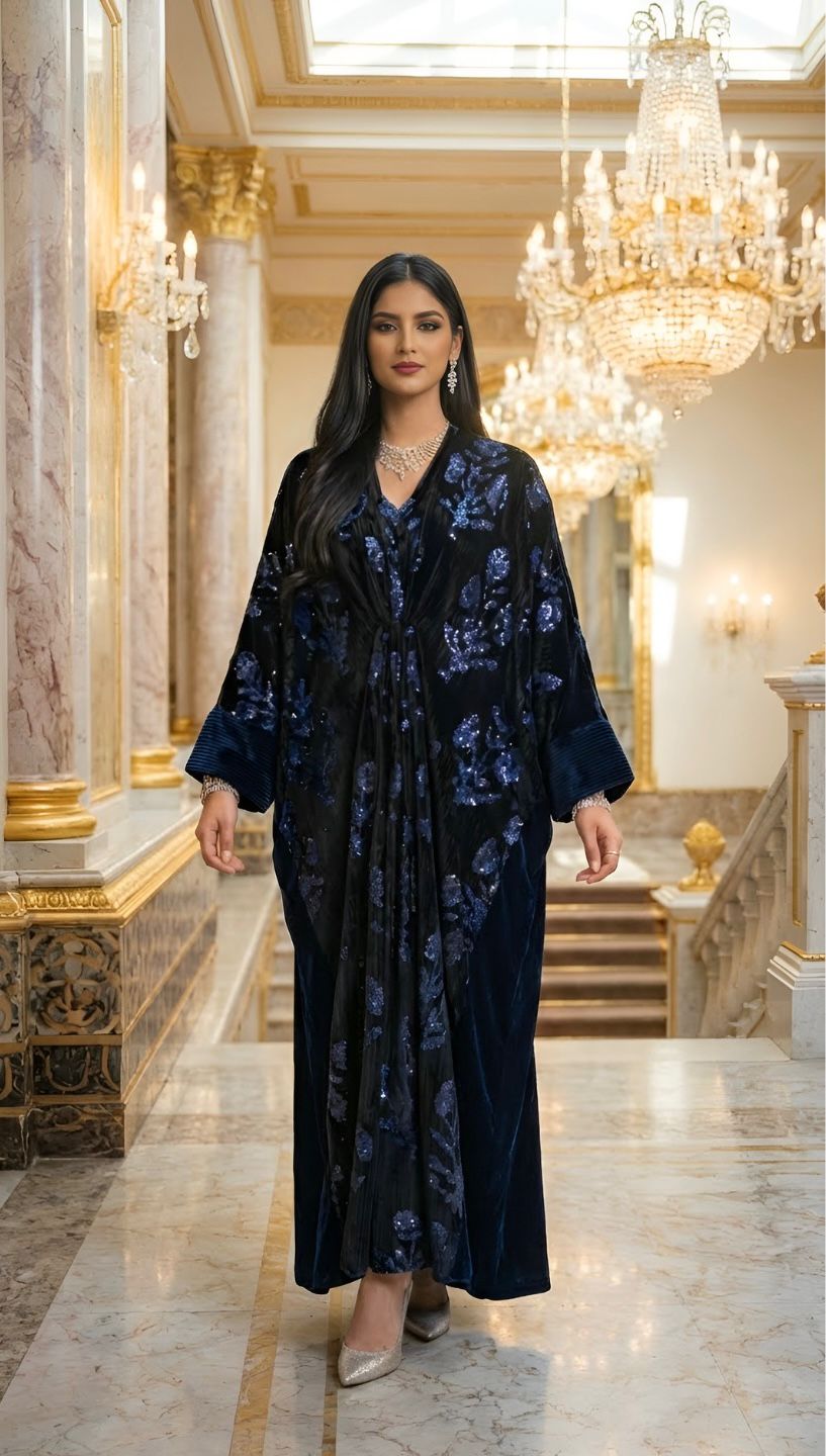 Dark blue velvet daraa دراعة أزرق مخمل مطرزة