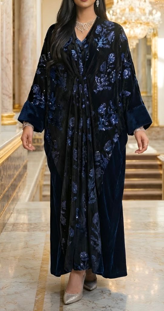 Dark blue velvet daraa دراعة أزرق مخمل مطرزة
