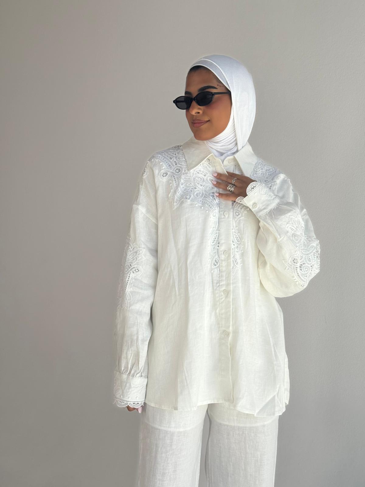 Linen Set Lace- Offwhite