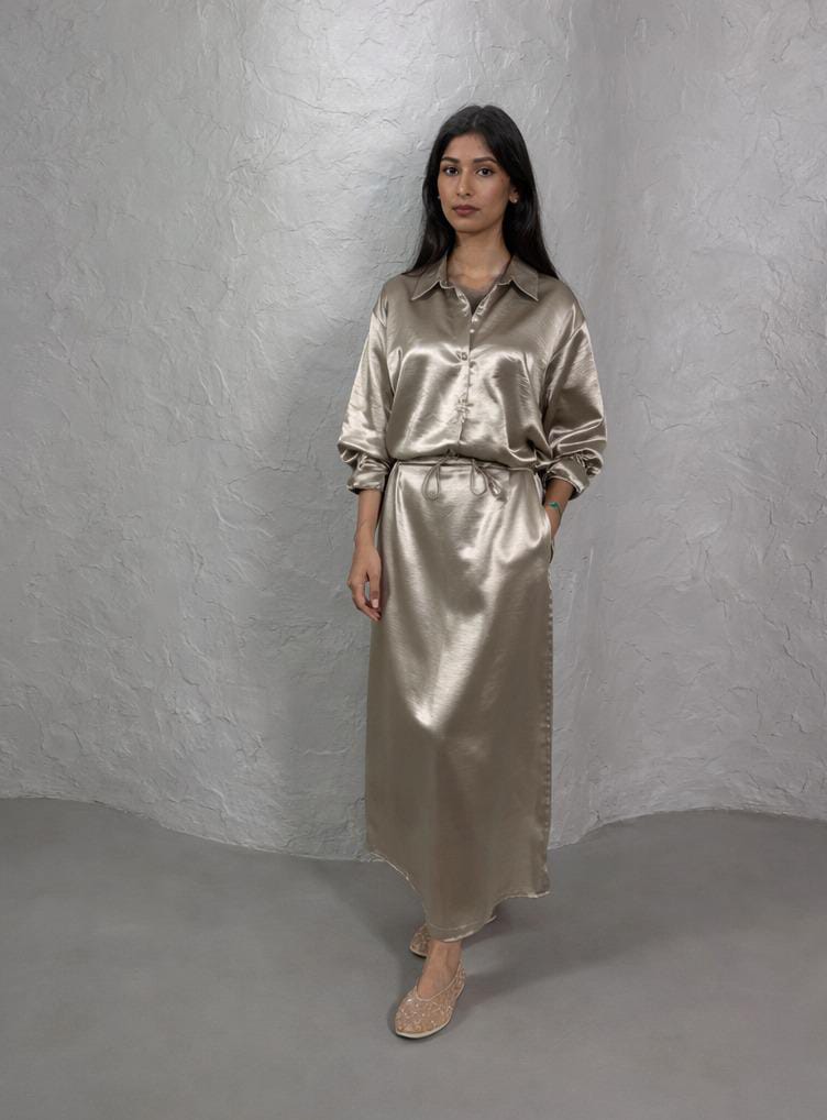 Silk Co-ord Skirt-Beige