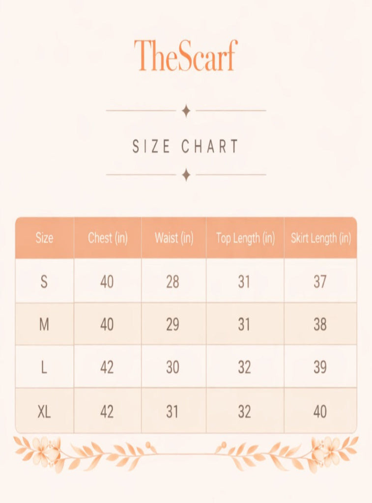 Size chart for Silk Co-ord Skirt-Beige