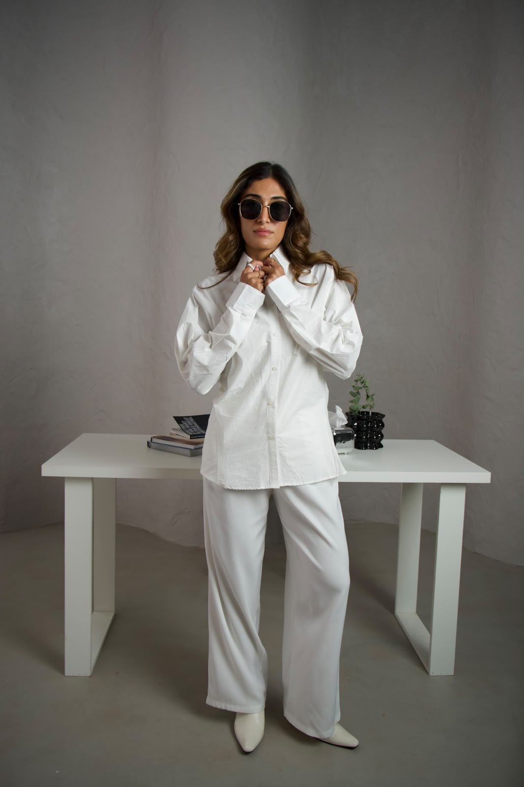 Fitted Back Oversized Shirt - White