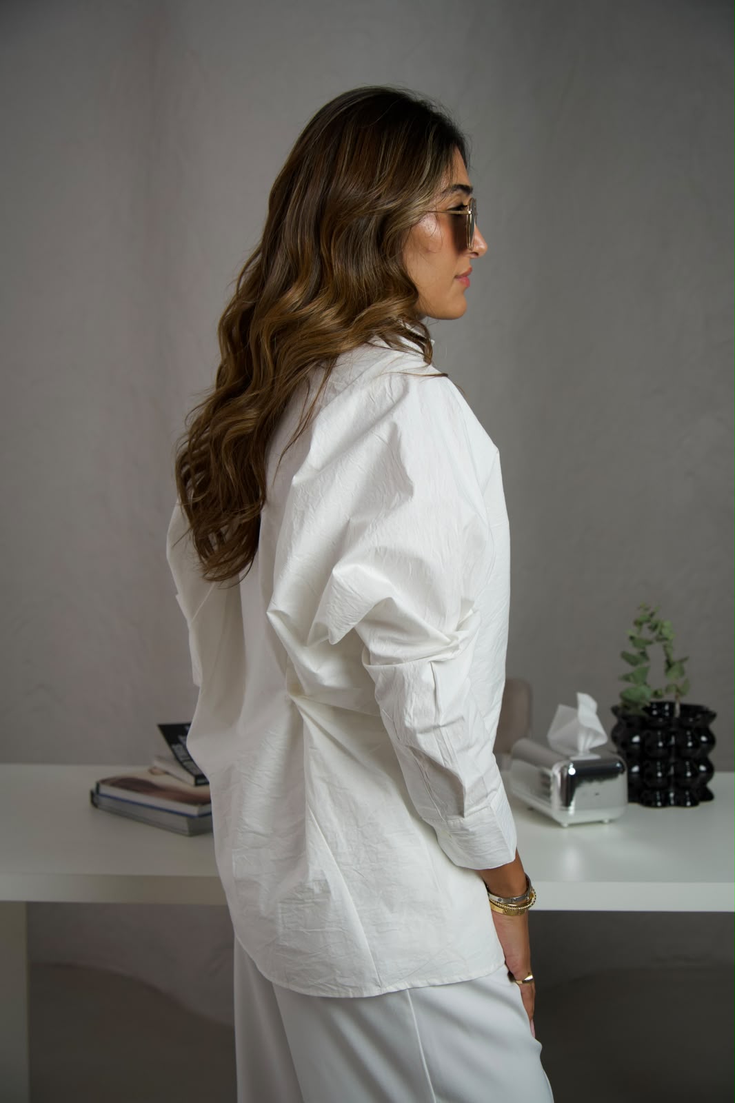 Fitted Back Oversized Shirt - White