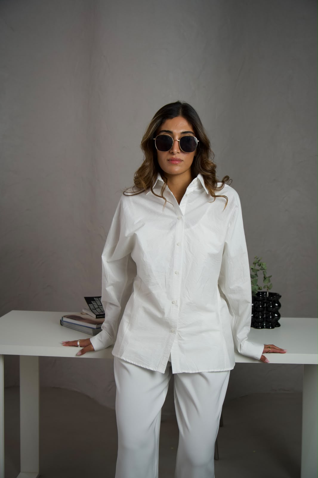 Fitted Back Oversized Shirt - White