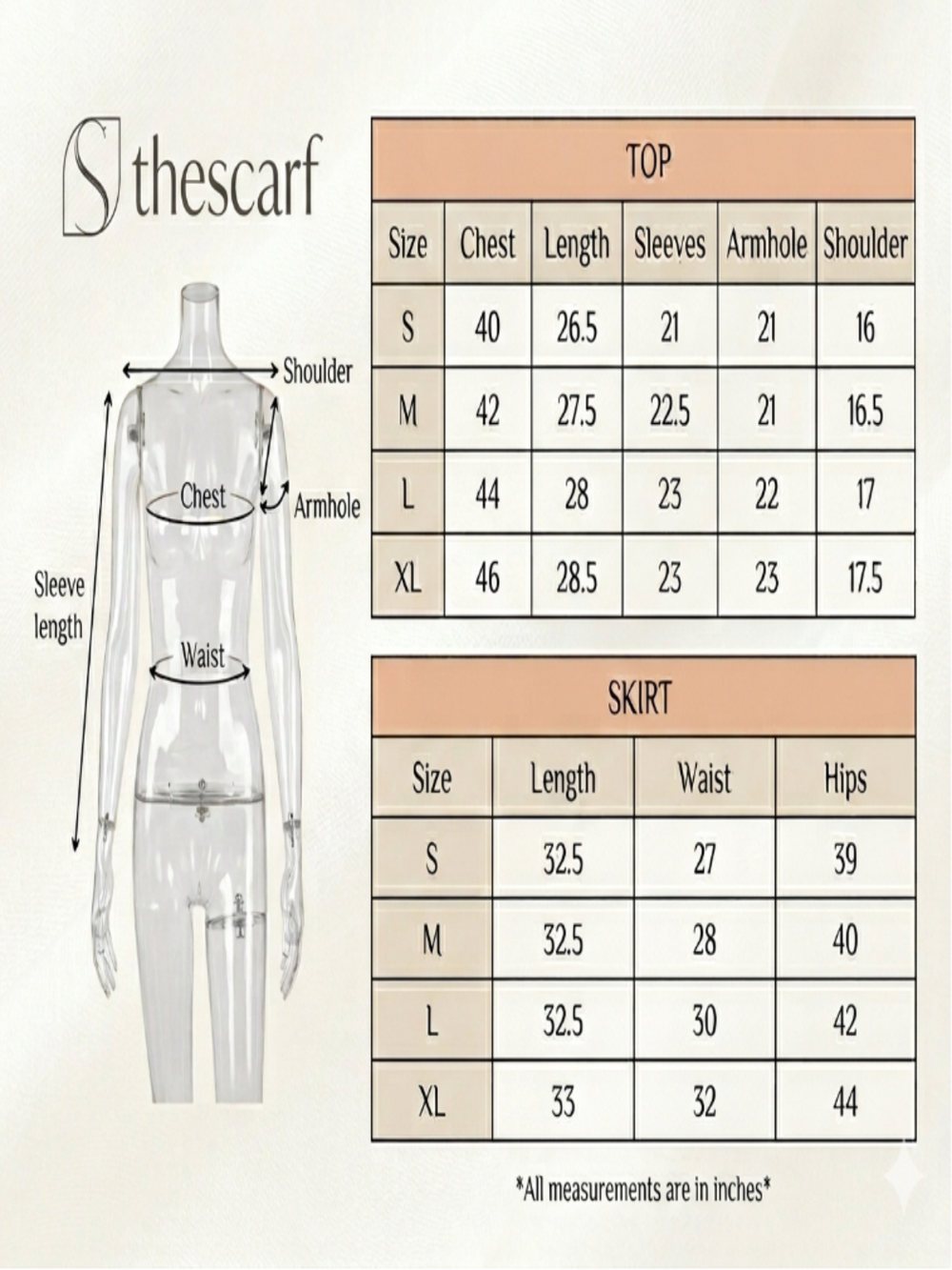 Size chart for Athar Èlite-Pink