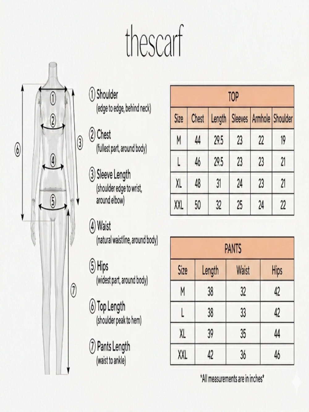 Size chart for Athar Ètoile