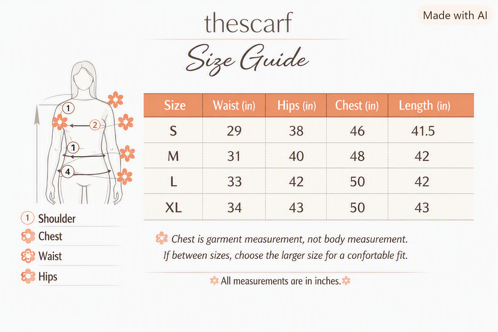 Size chart for Athar Elara Blanc - black buttons