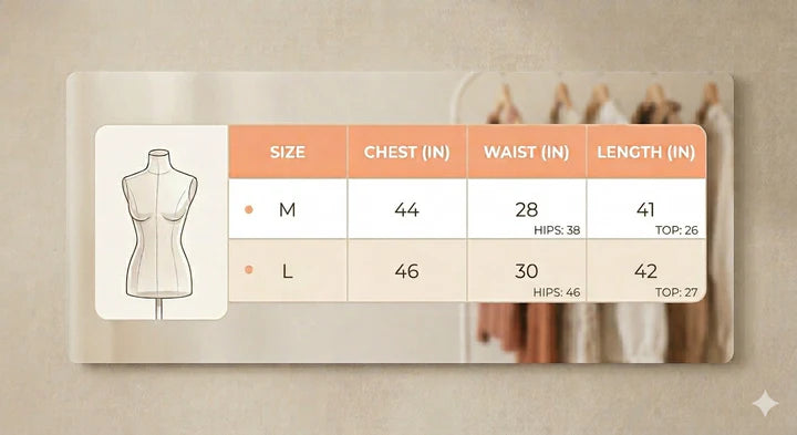 Size chart for Brown Co-ord Set