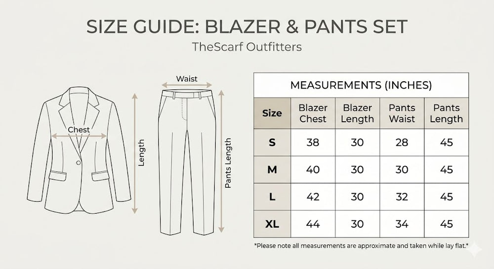 Size chart for Malika Shimmer Set - Grey