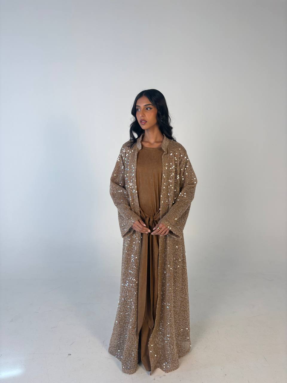 Brown Leather Darraa with Knitted Blazer دراعة جلد بني مع بليزر