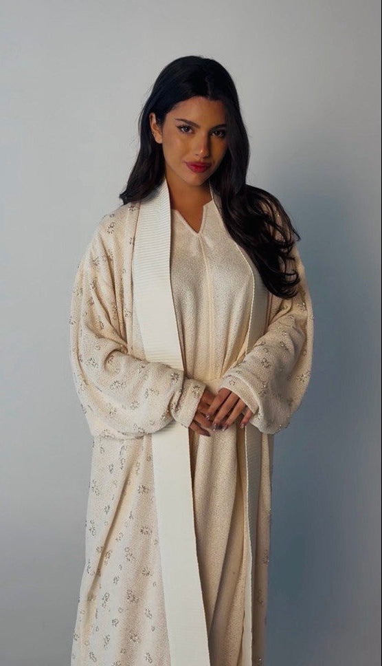 Cream Knitted Daraa Dress فستان دراعة كريمي