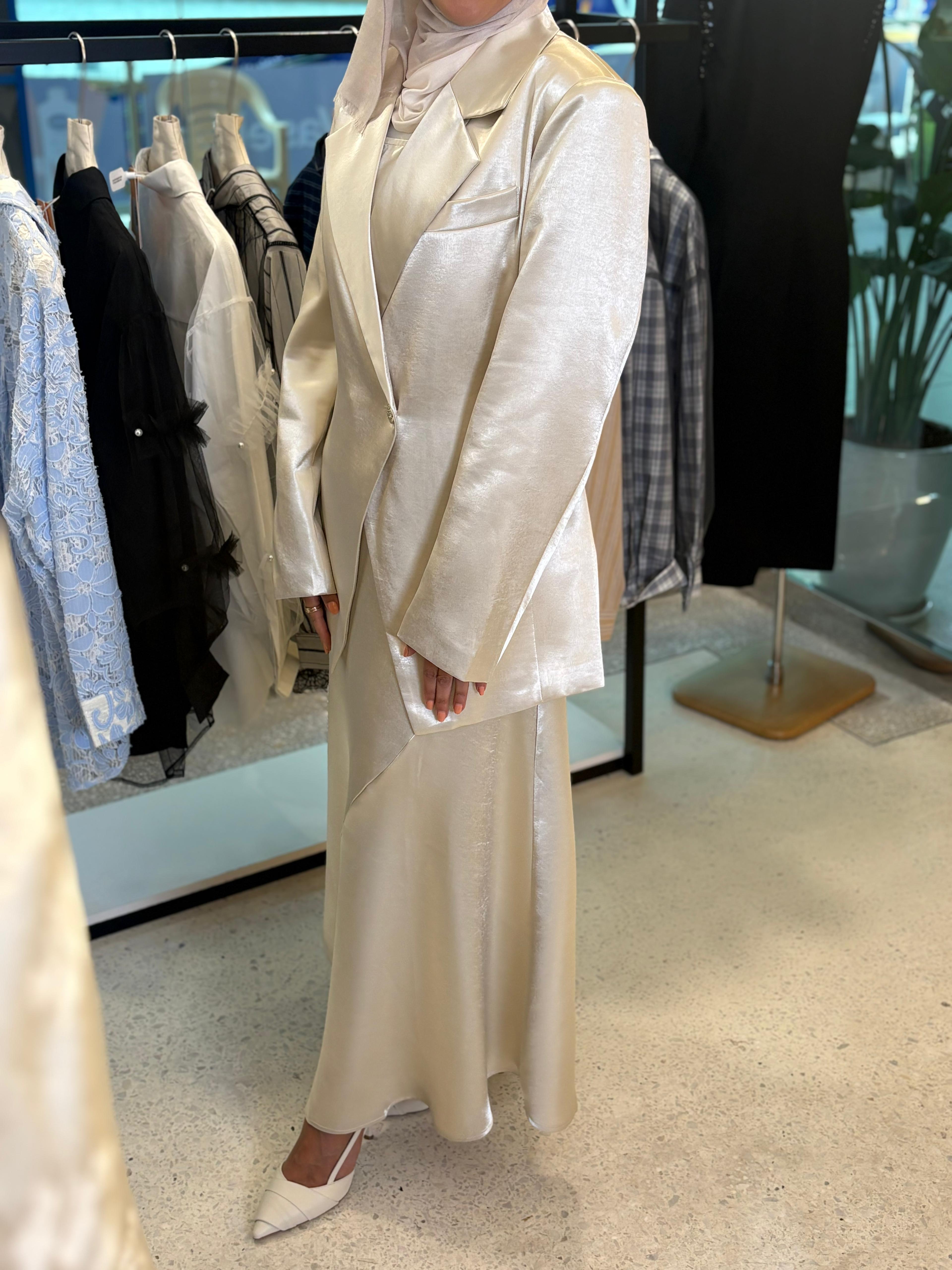 Cream Satin with dress Set