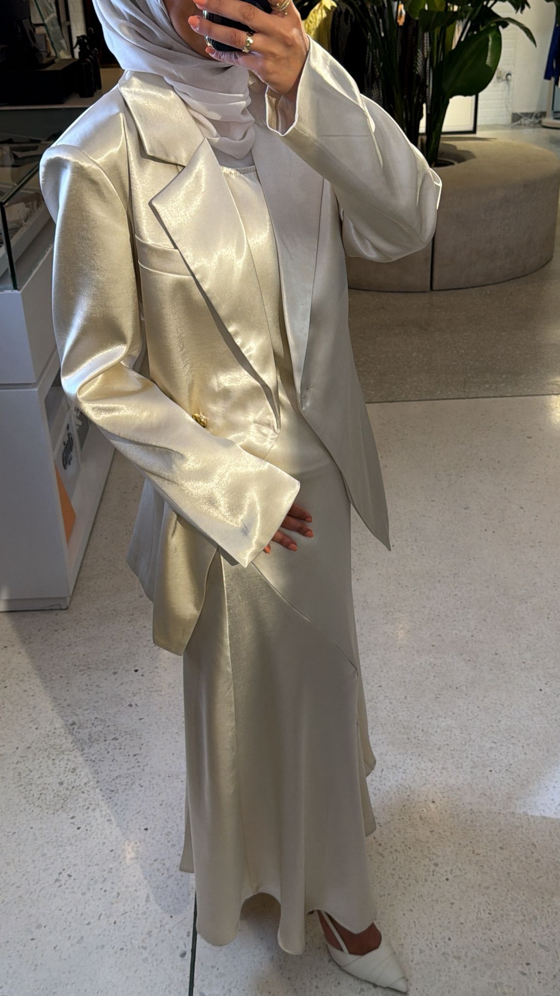 Cream Satin with dress Set