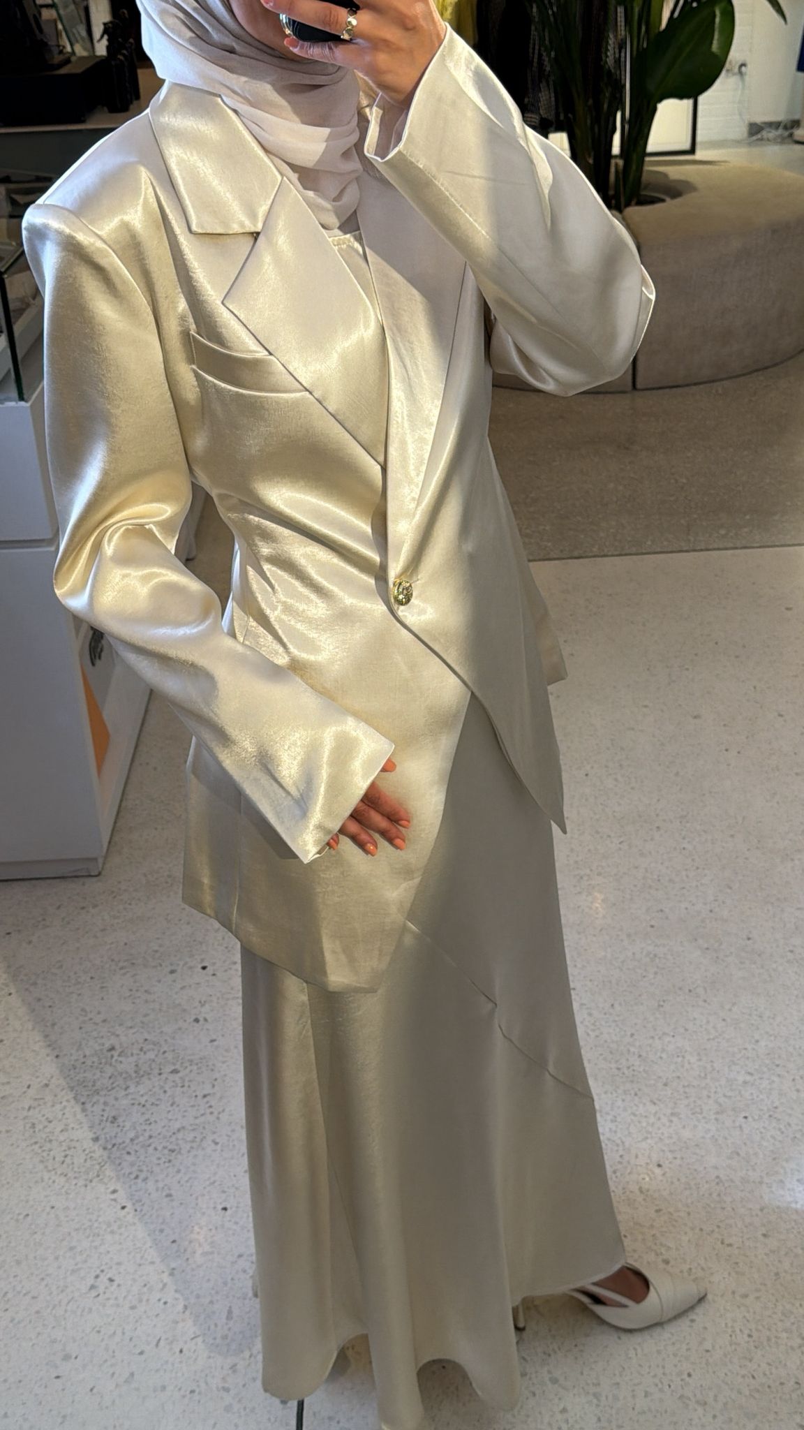 Cream Satin with dress Set