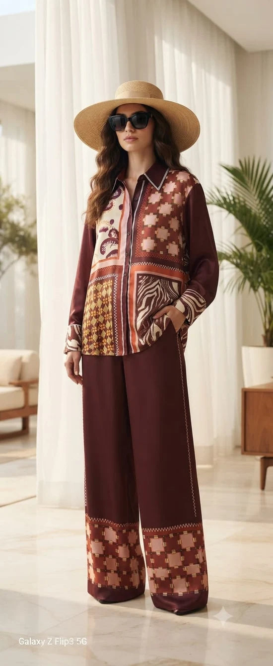 Satin Co-ord - Brown