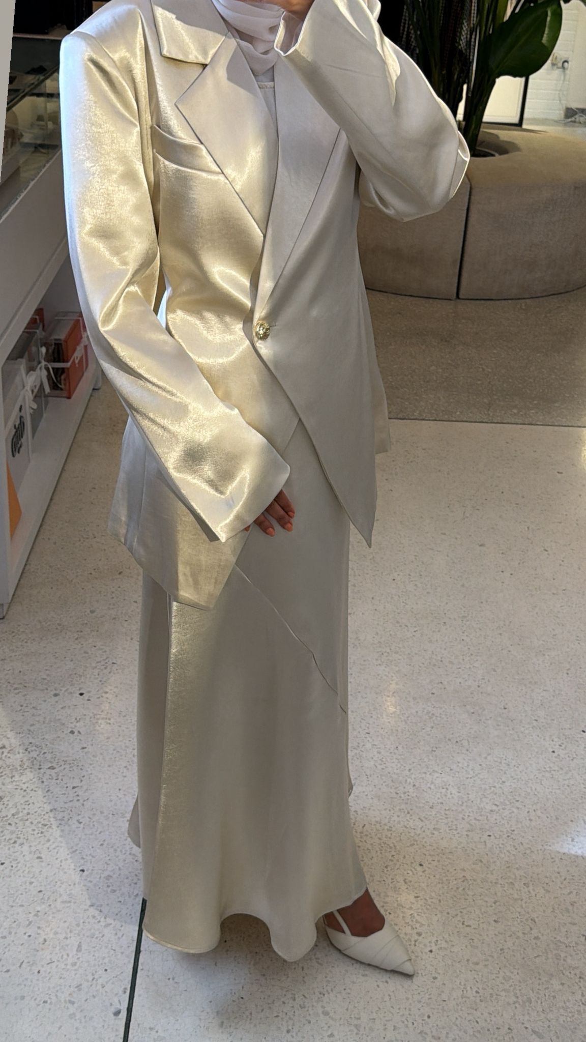 Cream Satin with dress Set