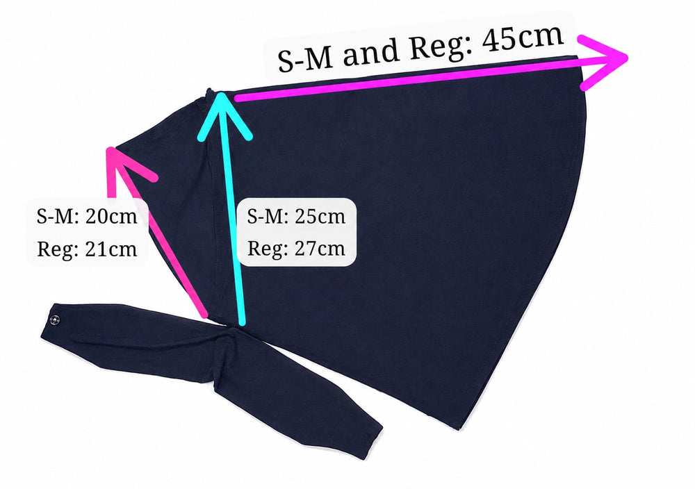 Size chart for Easy Hijab and Travel Hijab الحجاب السهل و حجاب السفر