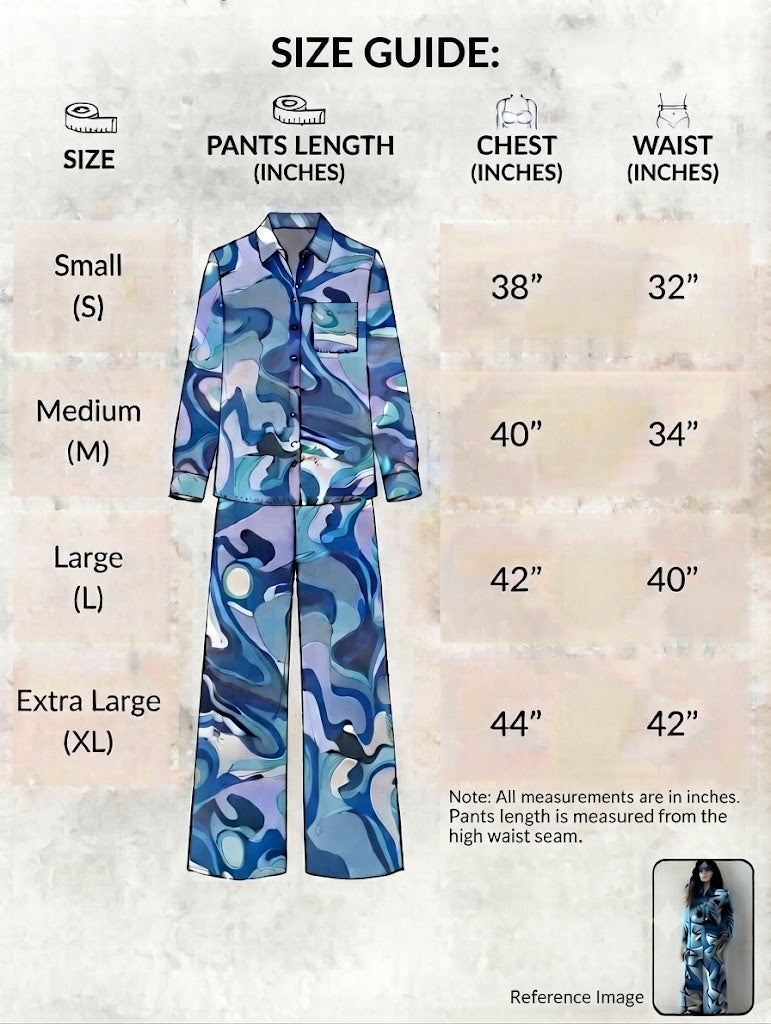 Size chart for Swirl Satin Co-ord