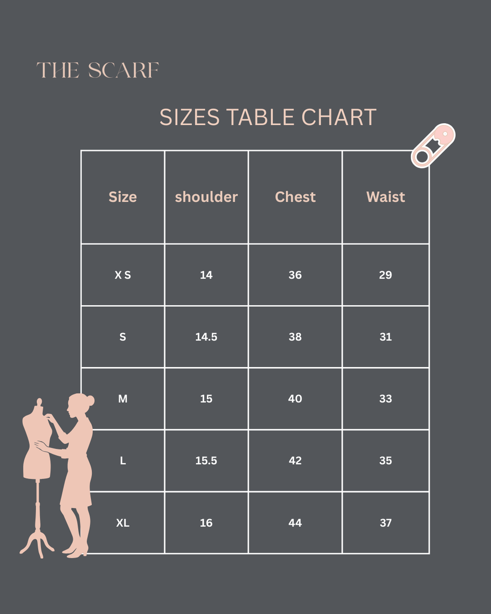 Size chart for Dark blue corduroy daraa دراعة أزرق مخمل مطرزة