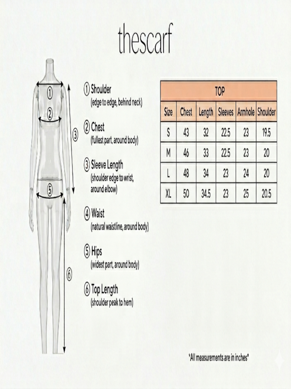 Size chart for Athar Valora