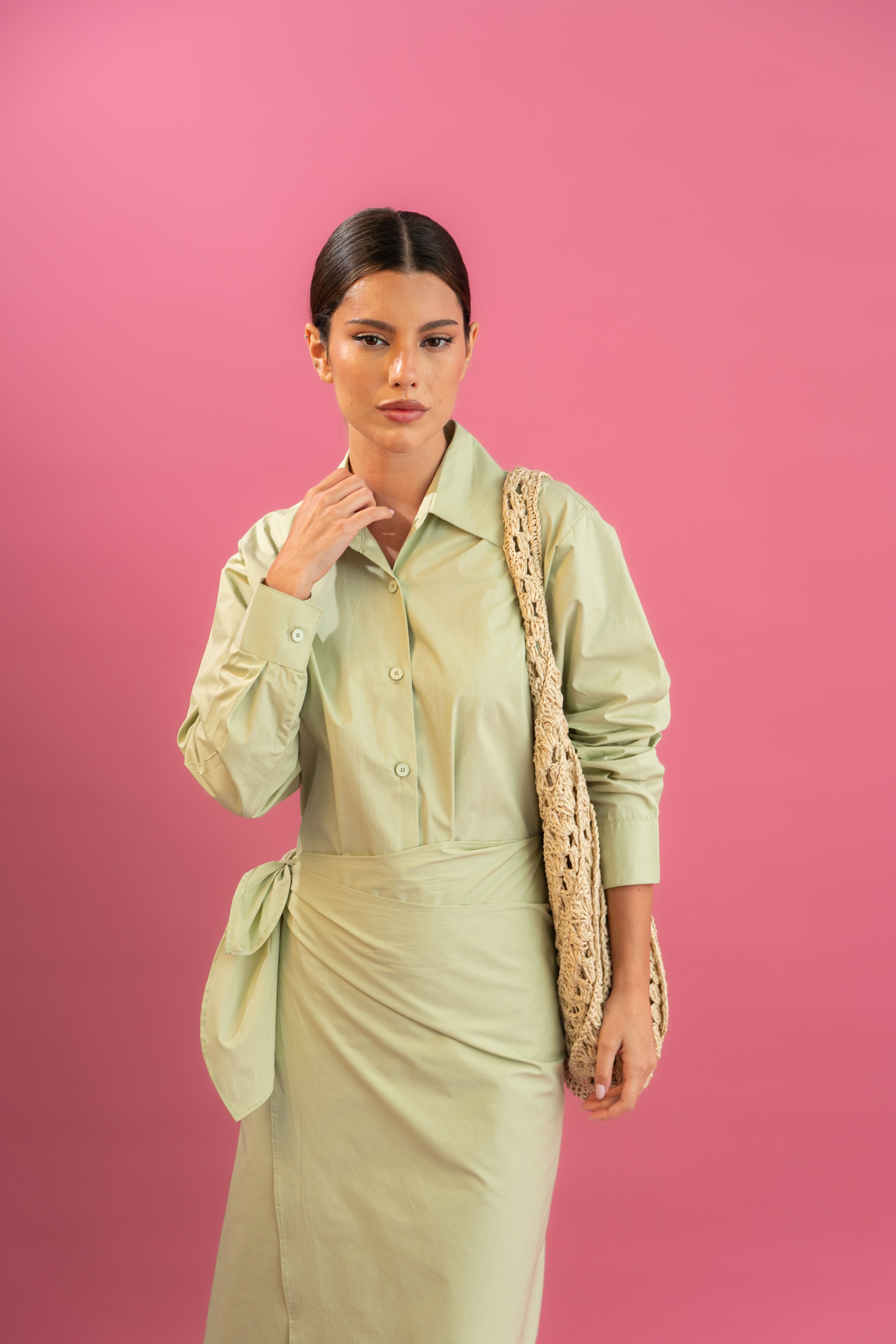 Sage Green Wrap Shirt Dress